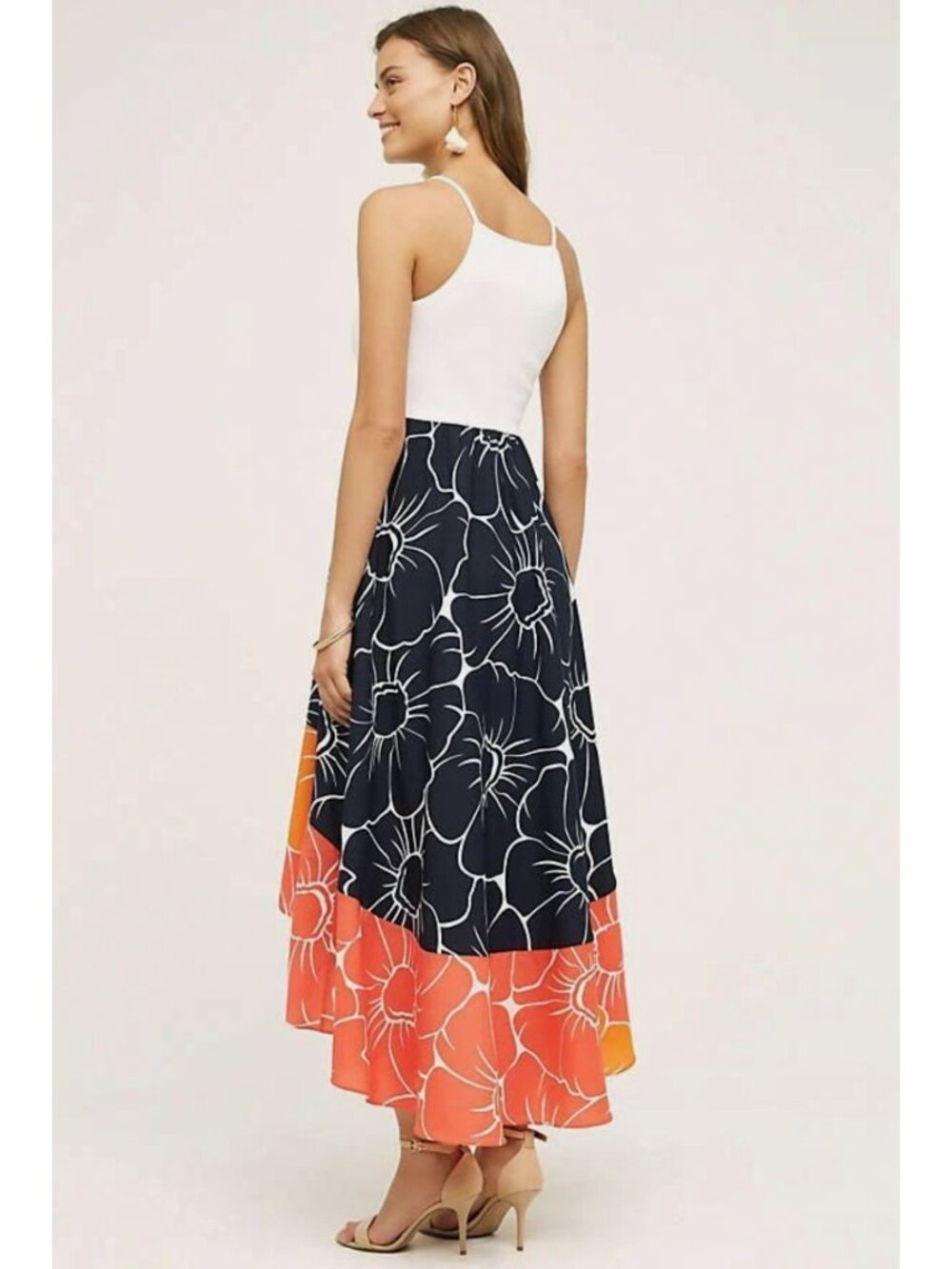 hutch Anthropologie Peachy High-Low Dress Color Block Floral Navy Multicolor M - Picture 12 of 16